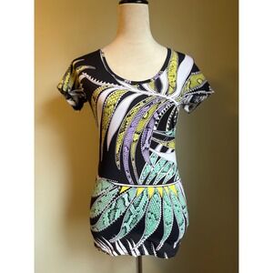 Just Cavalli Women S Black Multi Color Snake Print Short Sleeve T Shirt Top